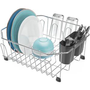 GSlife Small in Sink Dish Drying Rack - Stainless Steel Compact Dish Drainer for RV Kitchen Apartment Sink, Rust Resistant Inside Sink Rack, 12 Person Households, 11.6" W x 13.4" L, Silver