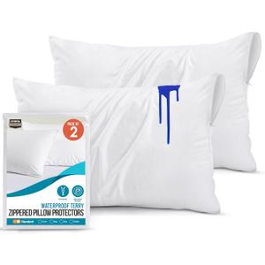 Utopia Bedding Waterproof Pillow Protectors with Zipper Standard Size (2 Pack), Terry Pillow Covers, Bed Bug and Dust Mite Proof (White)