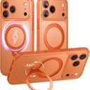 Magnetic for iPhone 17 Pro Max Case with Stash Stand, Military Grade & Full Camera Protection, Compatible with MagSafe, Anti-Slip, Translucent Matte (Orange)