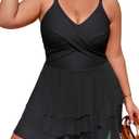 Charmo Women Plus Size Swim Dress Swimsuit Mesh Ruffle One Piece Tummy Control Bathing Suit Front Cross Swim Suits 2026 (4X, Black)