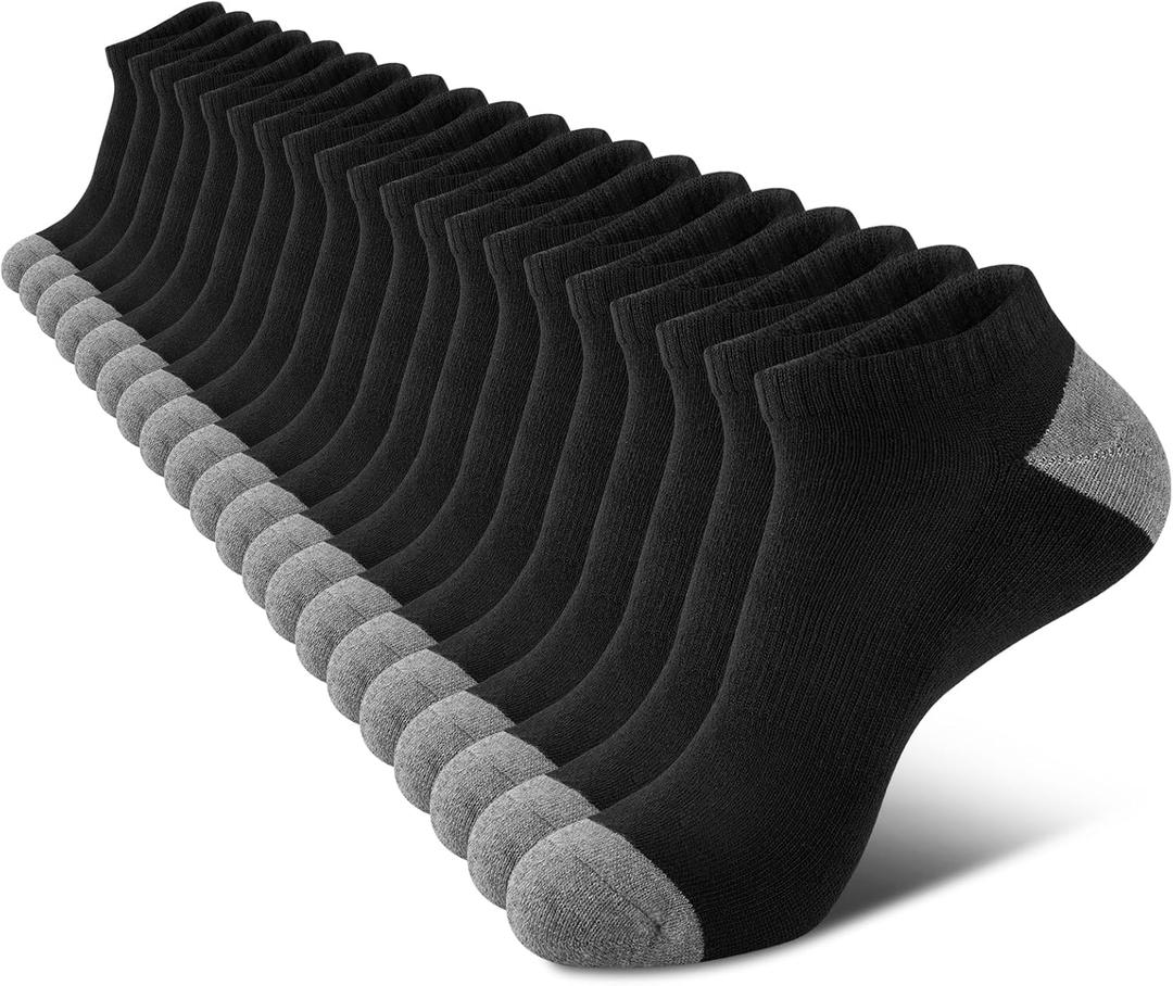 COOVAN 10 Pairs Mens Cushion Ankle Socks Men 10 Pack Low Cut Comfort Breathable Casual Socks, Large-Xlarge