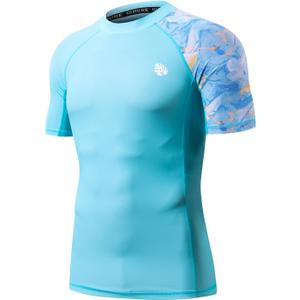 HUGE SPORTS Men's Splice UV Sun Protection UPF 50+ Skins Rash Guard Short Sleeves (3X-Large, Cloud Blue)