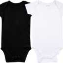 GUISBY Baby Short Sleeve Bodysuits, Rayon Summer Newborn Infant Boys Girls (12-18 Months, White/Black)