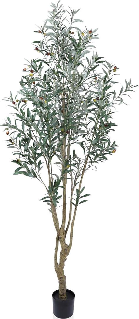 Artificial Olive Tree 8FT Tall Faux Silk Plant Fake Potted Olive Tree with Branch Leaves and Lifelike Fruits for Home Office Store Decor Indoor