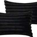 20" x 12" Black Throw Pillow Covers Pack of 2, Soft Fluffy Faux Fur Decorative Pillows for Couch, Bed Cover with Velvet Back for Living Room, Home Dcor for Sofa (50cm x 30cm, No Inserts Included)