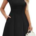Meetjen Womens Cocktail Dresses 2026 Summer Short Elegant Graduation A Line Cap Sleeve Mini Party Dress with Pockets, Large, Black