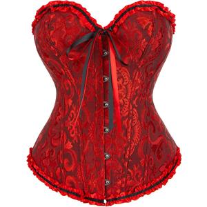 Alivila.Y Fashion Womens Lace Up Corset Top Overbust Body Shaper Bustier Corsets for Women (Blackred Jacquard, 2XL)