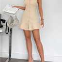 GORGLITTER Women's Button Up Mini Dress Ruffle Sleeveless Backless Halter Collar Shirt Dress Work Trendy 2025 (M)