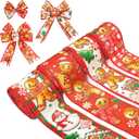 4 Rolls 24 Yards Red Christmas Wired Ribbon, Gingerbread Man, Snowman Snowflake Ribbon Christmas Swirl Burlap Gift Wrapping Line for DIY Craft Bow Garland Decoration,2 Inch