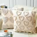 2 Pcs Valentines Throw Pillow Covers with Hearts Decorative Accent Throw Pillow Covers for Couch Sofa Living Room Decor Couple Present Valentine Gift, 18 x 18 Inches