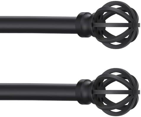 Curtain Rods for Windows 28 to 60 Inch - 2 Pack 5/8” Black Metal Heavy Duty - Decorative Window Small Curtains Rod with Brackets for Kitchen, Bathroom, Sliding Cafe Drapery Rods Door
