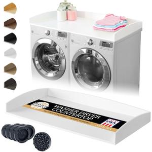 Nedura Washer Dryer Countertop for Washing Machine w/Anti-Vibration Pads &Curved Edge Rails, Premium Bamboo Laundry Countertop, Washer Dryer Topper, Laundry Room Organization, Laundry Accessory-White