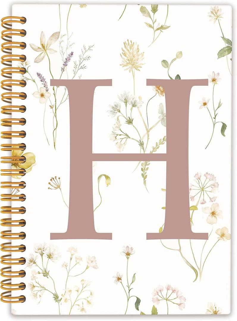 Initial Letter H Notebook Journal, Monogrammed Gifts for Women, Journal for Teen Girls, Cute Personalized Floral Journals Notebooks for Women, Hardcover Spiral Notebook 5.5x8.3