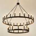 HHR 2 Tier Wagon Wheel Chandelier 36-Light 48 Inch, Extra Large Black Round Rustic Candle Farmhouse Pendant Light Fixture for High Ceilings, Dining Room Living Room Kitchen Island Foyer Entryway