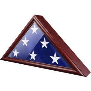 ASmileIndeep Flag Display Case - 5' x 9.5' Funeral & Military Flag Shadow Box with HD Tempered Glass and Wall Mount, Folded Triangle Flag Holder Frame for Veterans, Red