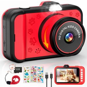 Kids Camera, 1080P 48MP Front Selfie Toddler Camera, 3.5 inch Big Screen Toy Camera, 10X Zoom in Chritmas Birthday Gift Cameras for Kids Boys Girl Age 2 3 4 5 6 7 8 9 10 11 12, Red