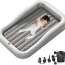 QPAU Inflatable Toddler Travel Bed with 3-Sided Safety Bumpers, Extra Large Kids Air Mattress, Includes Detachable Mattress, Portable for Camping, Travel, Home Use (Grey)