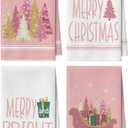 Artoid Mode Blue Xmas Tree Star Sledge Christmas Bar Kitchen Towels, 12x24 Inch Quick Dry Microfiber Cloth Dish Towels for Kitchen Drying Set of 4