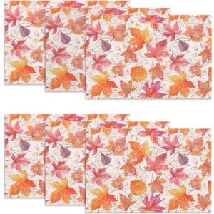 Softalker Fall Placemats Set of 6, 12 x 18 Inch, Printed Thanksgiving Maple Leaf Linen Table Mats, Seasonal Autumn Holiday Table Decorations for Kitchen, Dining, Party Decor