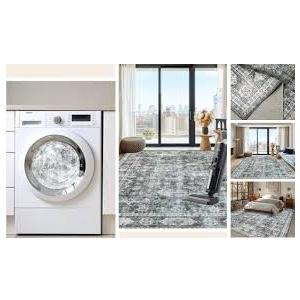 Area Rugs for Living Room 0.24inch Low Pile Faux Wool Bedroom Rug TPR Anti-Slip Backing Carpet Vintage Soft Rugs for Dining Room décor Machine Washable (Black Grey, 9 * 12)