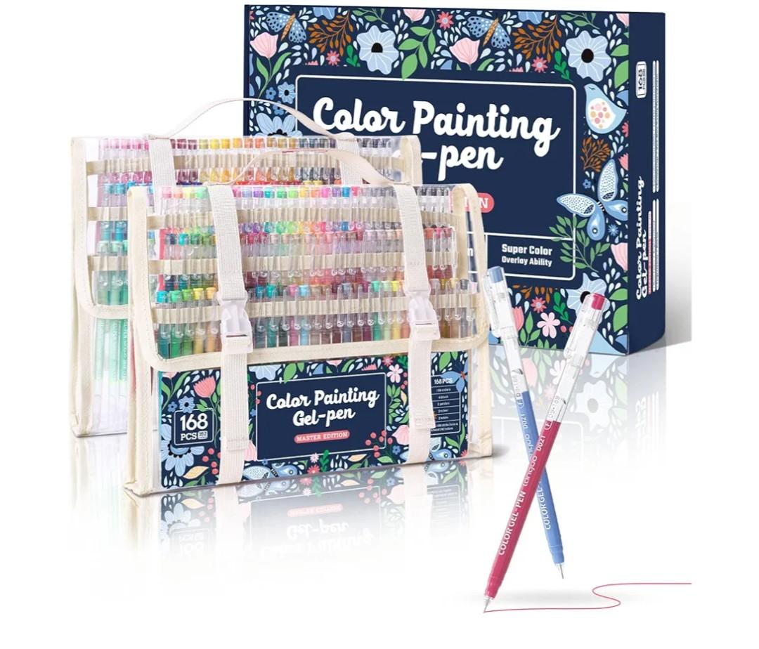 Acrylic Gel Pens for Coloring, 168 Pack Colored Gel Pens for Black Paper & White Paper, 0.6mm Fine Point Colorful Pens for Adult Drawing, Journaling, Note Taking, Doodling, Art Supplies