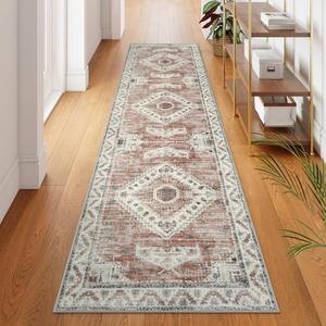 LIVEBOX Washable Runner Rug 2.5x8, Non Skid Kitchen Runner Rugs, Soft Tribal Western Vintage Boho Carpet Runner Rug for Bathroom, Long Hallway Rug for Laundry Room Entryway Bedroom(Terracotta)