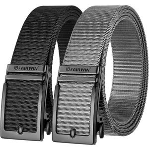 FAIRWIN Golf Belts for Men 2 Pack Mens Ratchet Casual Belts for Jeans Adjustable Slide Belt Carry Belt Web Nylon Belt S(Waist 33"-37")