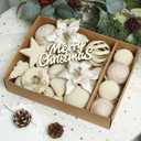 38Pcs Velvet Christmas Ornaments Set, Cream White Flocked Christmas Ornaments for Xmas Tree Decorations Shatterproof Plastic Hanging Balls Assorted Indoor Home Party Holiday Wedding Decor