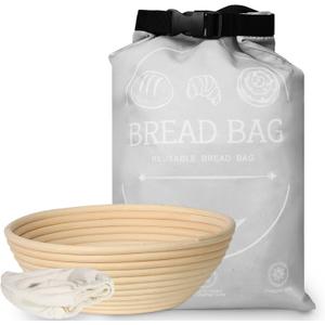 Banneton Sourdough Bread Proofing Basket Set  9 Inch Round Natural Rattan Dough Bowl with Reusable Bread Bag Storage, Set of 2, Gift for Bakers and Artisan Sourdough Rising and Baking