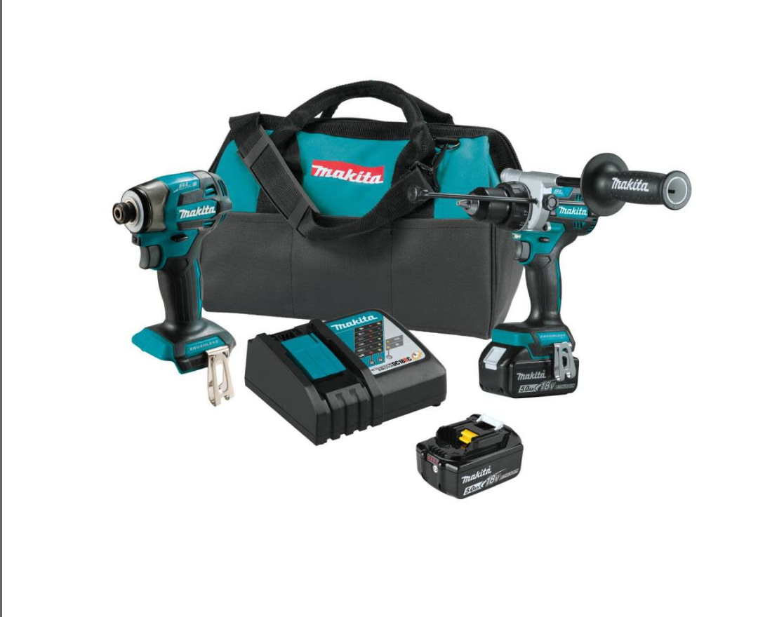 Makita 18V LXT Lithium-Ion Brushless Cordless 2 Piece Combo 5 Ah Kit