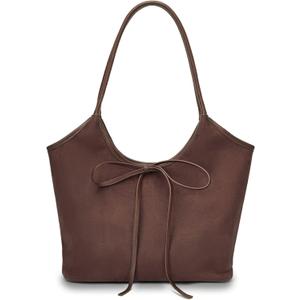 Vintage Suede Bow Tote Bag for Women Girls Slouchy Shoulder Bag Large Capacity Hobo Bag Satchel Purse Underarm Bag