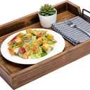 MyGift Burnt Wood Large Serving Tray with Handles, 20 x 14 Ottoman Tray, Breakfast, Coffee Server Tray