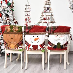 Cute Christmas Chair Covers, Colorfast Christmas Themed Chair Covers Set of 6, Santa Claus Snowman Reindeer Xmas Dinner Chair Back Cover for Kitchen Dinning Room Holiday Party Decor (4PCS-C)