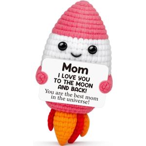 2 x Valentines Day Birthday Gifts for Mom,Handmade Crochet Rocket Mom Gifts from Daughter Son,Funny Mothers Day Small Gift for Best Mama Wife Moms Mother in Law Bonus Step,Cute Space Office Desk Decor