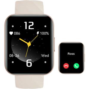 Smart Watches for Men Women (Answer/Make Calls) Compatible with iPhone Android Phones, 1.85" Smartwatch Fitness Tracker with 100+ Sports Heart Rate Monitor Pedometer Sleep Tracker Waterproof (Beige)