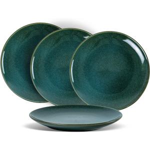 UNICASA Ceramic 10.25 Inch Dinner Plates Set, Porcelain Pasta Plate Set of 4, Reactive Glaze Serving Dishes for Steak, Salad, Pizza, Dishwasher & Microwave Safe (Teal)