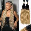 Belaved Human Braiding Hair for Boho Braids Ombre Black Mix Bleach Blonde Water Wave Bulk 100g Human Hair Extensions Brazilian Virgin Curly Knotless10A Micro 2 Bundles 24 Inch 1B613