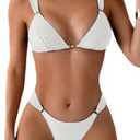 QJQ Women's 2 Piece Cheeky Bikini Sets Tie Back Ring Linked Brazilian Swimsuit Sexy Triangle Bathing Suit, L
