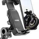 Delobon Motorcycle Phone Mount, Bike Phone Holder, [2025 Upgrade] One Hand Operation Scooter Phone Holder, ATV Phone Mount, for iPhone,Bicycle Handlebar Accessories for 4.7-7.0 inch Smartphones (Black)