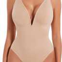 Deep V Backless Shapewear Bodysuit Tummy Control with Adjustable Straps for Women Seamless Body Shaper, Medium