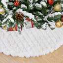 Christmas Tree Skirt 24 inch Mini Faux Fur Plush Striped Textured Tree Skirt for Xmas Tree Ornaments Holiday Party (White & Gold)