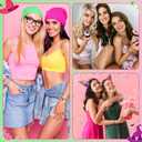 40 Pcs Halloween Witch Princess Party Supplies Pink and Green Hair Scrunchies Braided Friendship Bracelet Star Witch Hat Matching Bracelet Hair Accessories for Women Theme Birthday Gift