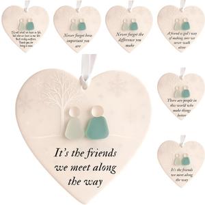 4 x 2D Heart Shaped Sea Glass Ornaments - Friendship Christmas Decor, Handmade Sea Glass Art for Best Friends, Unique Holiday Tree Hanging Pendant, Friendship Keepsake Home Decor Gift (Type-2)