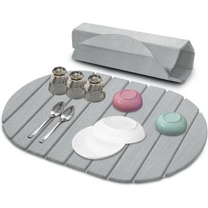 Diatomaceous Stone Drying Mat for Kitchen: Foldable Quick Dry Stone Mat for Counter Top Dishes with Space Saving for Housewife - Mordern Oval Look Gift for Christmas (24" x 16", Gray)