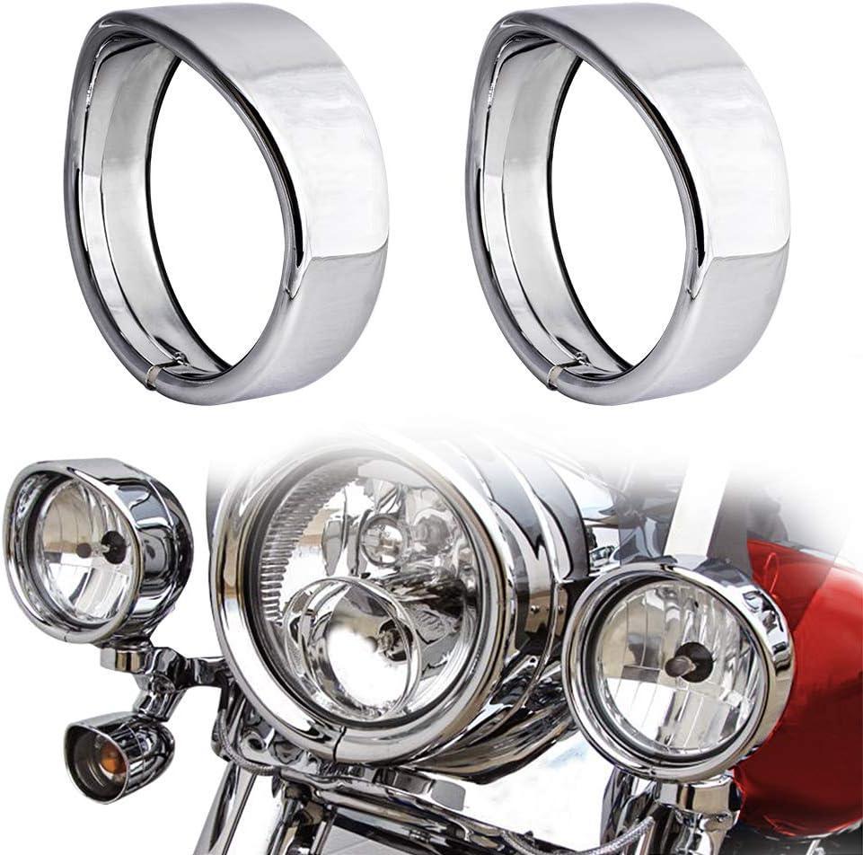 NTHREEAUTO 4.5" Motorcycle Passing Lights Trim Rings, Chrome Fog Lamp Visor Bezel Compatible with 1962-later Harley Touring Road King Softail Street Glide Sportster Electra Glide