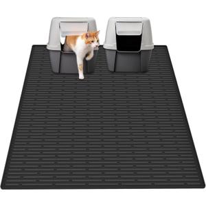 40"x30"(100cmx75cm) Extra Large Silicone Cat Litter Mat, XXL Litter Trapping Mat for Under Litter Box, Non-Slip Waterproof Kitty Litter Catcher, Easy to Clean Mat for Cats, Black