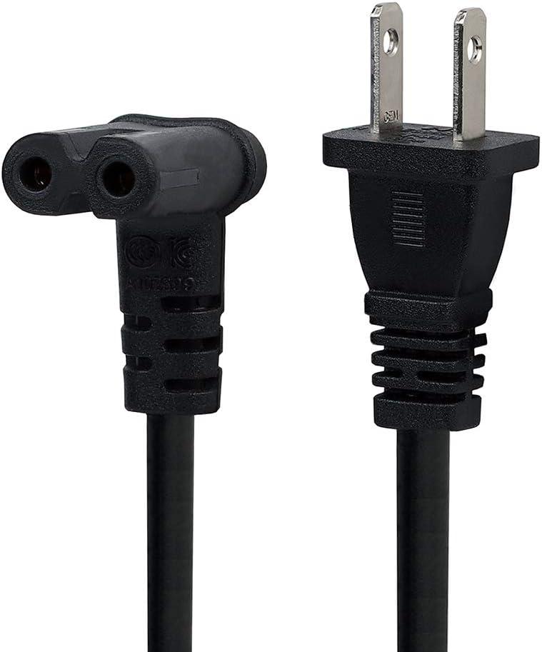 TV Power Cord 6-Feet US 2 Prong to IEC 320 C7(Figure 8) Right Angle-Down Angle AC Power Cord, Upward Downward Angled Figure 8 (C7) Replacement Cord