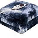 Electric Heated Throw Blanket 62"x84",Luxury Blue Twin Faux Rabbit Fur Electric Blanket,Fast Heating Soft Fluffy Thick Electric Blanket with 6 Heating Levels & 12H Auto Off