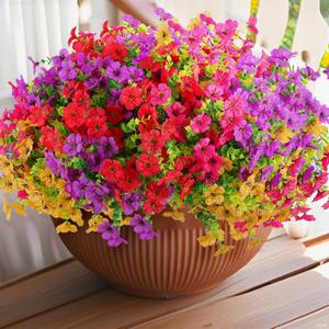 Rowfad 36 Bundles Artificial Flowers Outdoors UV Resistant Fake Plastic Spring Mum Flowers Colorful Silk Plants for Outside Porch Window Patio Home Decor(36, Red, Purple, Yellow, Rose Red)