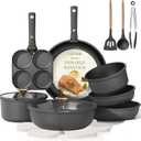 CAROTE 19pcs Pots and Pans Set, Nonstick Cookware Set Detachable Handle, Induction Kitchen Cookware Sets Non Stick with Removable Handle, RV Cookware Set, Gold and Dark Gray